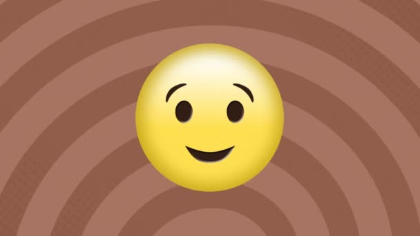 Κινούμενα Σχέδια Του Χαρούμενου Emoji Πάνω Από Ριγέ Φόντο Έννοια — Αρχείο Βίντεο