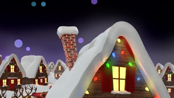 Animación Nieve Cayendo Sobre Casas Con Luces Hadas Navidad Tradición — Vídeos de Stock