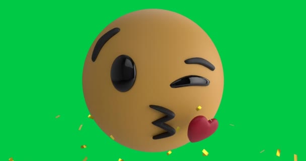 Animação Emoji Beijando Sobre Ouro Confete Caindo Conceito Mídia Social — Vídeo de Stock