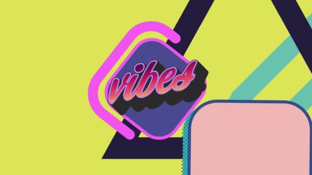 Animation Von Vibes Text Über Bunte Grafiken Und Formen Hintergrund — Stockvideo