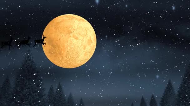 Snow Falling Winter Landscape Moon Night Sky Christmas Festivity Celebration — Stock Video
