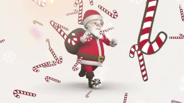 Animace Sněhu Cukrové Tyčinky Padající Přes Santa Claus Běží Vánoční — Stock video