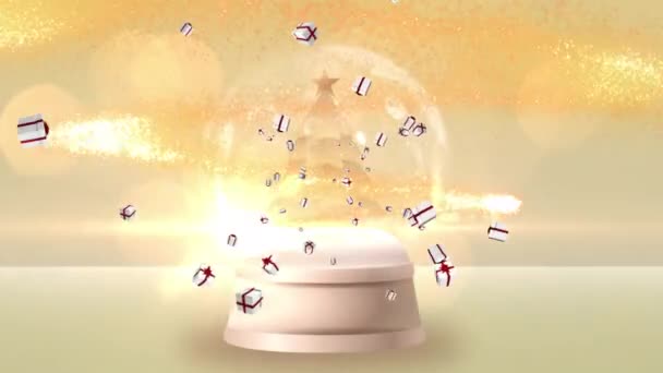 Animatie Van Vallende Cadeaus Sneeuwbol Met Kerstboom Kerstmis Winter Traditie — Stockvideo