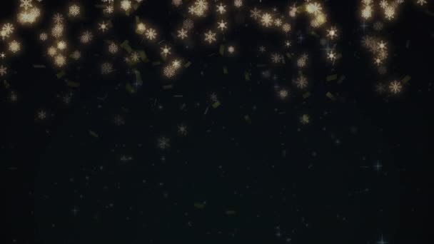 Animation Confettis Flocons Neige Sur Fond Noir Noël Hiver Tradition — Video