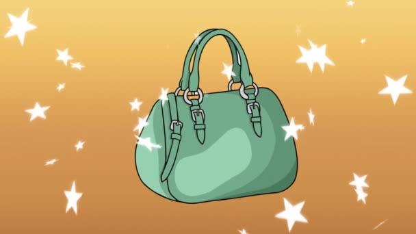 Animación Del Icono Del Bolso Sobre Fondo Naranja Moda Accesorios — Vídeos de Stock