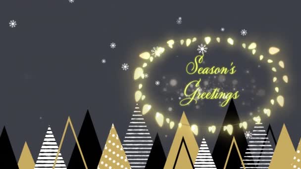 Animation Von Weihnachtsgrüßen Lichterketten Umrahmen Den Hintergrund Von Weihnachtsbäumen Weihnachten — Stockvideo