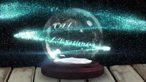 Snow Falling Happy Christmas Text Shooting Star Snow Globe Black — Stock Video