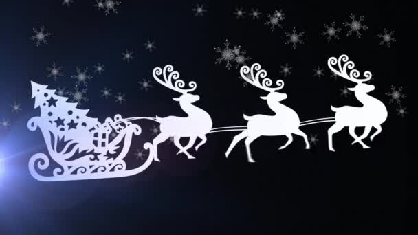 Animazione Babbo Natale Slitta Con Renne Che Muovono Sulla Neve — Video Stock