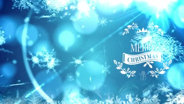 Animação Saudações Natal Neve Caindo Sobre Fundo Azul Natal Inverno — Vídeo de Stock