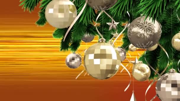 Animacja Świątecznej Dekoracji Nad Ruchomymi Liniami Pomarańczowym Tle Boże Narodzenie — Wideo stockowe