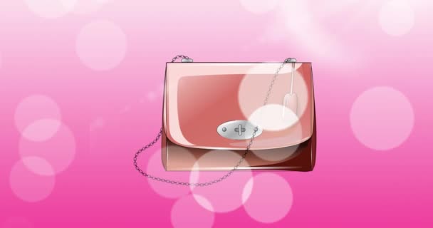 Animación Del Icono Del Bolso Sobre Fondo Rosa Moda Accesorios — Vídeos de Stock