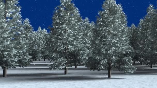 Animatie Van Het Winterlandschap Met Dennenbomen Blauwe Achtergrond Kerstmis Winter — Stockvideo