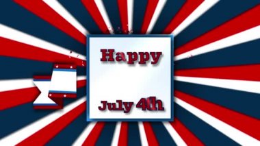 Amerikan bayrağı taşıyan 4 Temmuz metninin animasyonu. Amerikan vatanseverliği, bağımsızlık ve kutlama konsepti dijital olarak oluşturulmuş video.