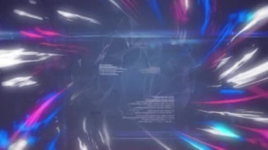 Pembe ve mavi ışıkların bağlantı ağı üzerinden animasyonu. küresel bağlantılar, dijital arayüz, teknoloji ve ağ konsepti dijital olarak oluşturulmuş video.