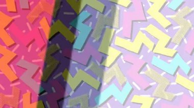 Satış metninin hareketli renkli şekiller üzerine animasyonu. perakende ve alışveriş konsepti dijital olarak oluşturulmuş video.