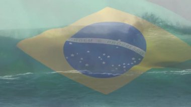 Denizde dalgalanan dalgaların üzerinde dalgalanan Brezilya bayrağının animasyonu. Vatanseverlik, bağımsızlık ve kutlama konsepti dijital olarak oluşturulmuş imaj.