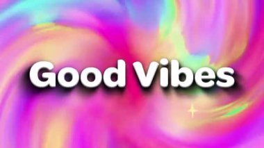 Renkli arkaplandaki iyi titreşimlerin animasyonu. Sosyal medya ve iletişim arayüzü kavramı dijital olarak oluşturulmuş video.