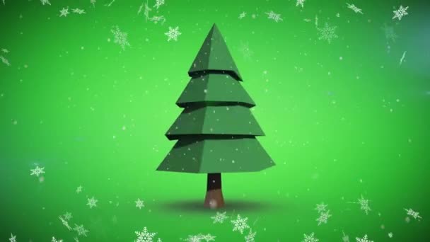Κινούμενα Σχέδια Χιονιού Που Πέφτουν Πάνω Από Χριστουγεννιάτικο Δέντρο Πράσινο — Αρχείο Βίντεο