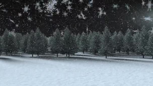 Animation Von Fallendem Schnee Und Scheinwerfern Über Der Winterlandschaft Weihnachten — Stockvideo