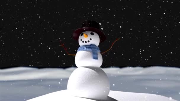 Animation Snow Falling Snowman Winter Landscape Christmas Winter Tradition Celebration — Stock Video