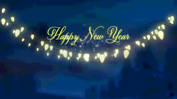 Animation Christmas Seasons Greetings Glowing Fairy Lights Winter Landscape Christmas — Stock Video