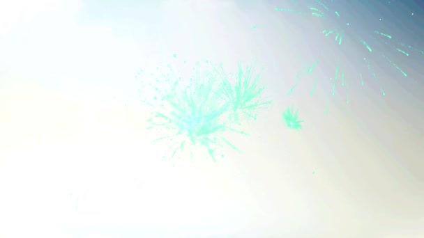 Frohes Neues Jahr Text Über Feuerwerk Explodiert Vor Gradienten Blauen — Stockvideo