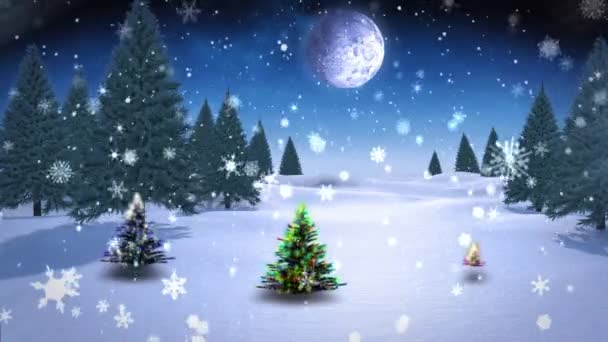 Animation Von Weihnachtsbäumen Über Winterlicher Landschaft Weihnachten Winter Tradition Und — Stockvideo