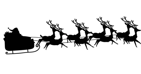 Digital Image Black Silhouette Santa Claus Sleigh Being Pulled Reindeers — Stock Photo, Image