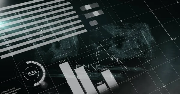 Siyah arkaplana karşı istatistiksel veri işlemesine karşı yüzen matematiksel denklemler. bilgisayar arayüzü ve teknoloji kavramı