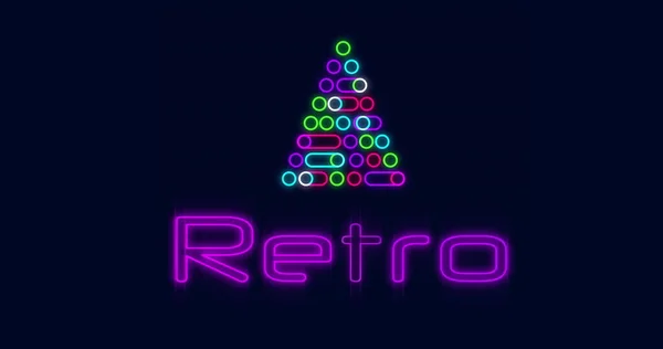 Obraz Neonowego Tekstu Retro Cyfrowej Choinki Utworzone Kolorowych Kręgów Kształtów — Zdjęcie stockowe