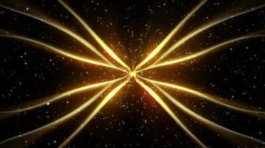 Kar yağarken parlayan sarı ışık izlerinin animasyonu. Noel, kış, gelenek ve kutlama konsepti dijital olarak oluşturulmuş video.