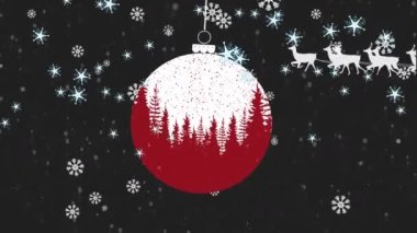 Noel Baba 'nın kızakta, kar yağışı ve Noel' de geyiklerle yaptığı animasyon. Noel, gelenek ve kutlama konsepti dijital olarak oluşturuldu.