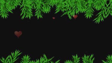 Yılbaşı ağacı dallarının kar yağarken canlandırılması. Noel, kış, gelenek ve kutlama konsepti dijital olarak oluşturulmuş video.