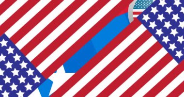 Amerikan modelinin bayrağı üzerinde hareket eden çizgilerin animasyonu. Amerikan vatanseverliği, bağımsızlık ve kutlama konsepti dijital olarak oluşturulmuş video.