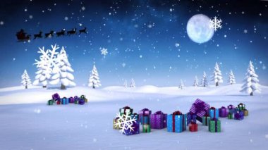 Noel Baba 'nın kışın kızakta ren geyikleriyle yaptığı animasyon. Noel, gelenek ve kutlama konsepti dijital olarak oluşturuldu.