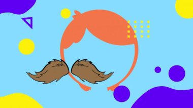 Mavi sırt çantasıyla hareket eden bıyık simgelerinin animasyonu. Sosyal medya ve iletişim arayüzü kavramı dijital olarak oluşturulmuş video.