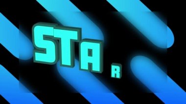 Hareketli mavi izler üzerinde metin başlatma canlandırması. Video oyunu, eğlence ve dijital arayüz kavramı dijital olarak oluşturuldu.