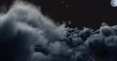 Kara arka planda hareket eden ay ve bulutların animasyonu. Cadılar bayramı, sonbahar, kutlama ve geleneksel konsept dijital olarak oluşturulmuş video.