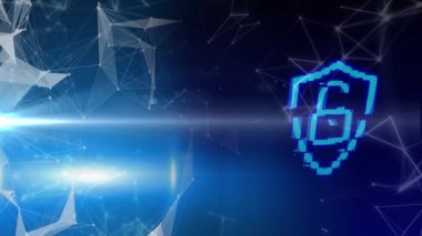 Mavi parlayan çevrimiçi güvenlik kilidi ve bağlantı ağının animasyonu. veri işleme, hesaplama ve teknoloji konsepti dijital olarak oluşturulmuş video.
