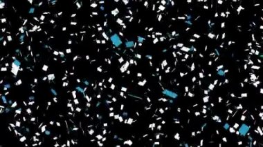 Siyah arka plana düşen konfeti setinin animasyonu. ışık, renk ve hareket konsepti dijital olarak oluşturulmuş video.