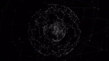 Siyah arkaplanda ışıldayan noktalarla bağlantılı dünyanın animasyonu. küresel bağlantılar ve ağlar konsepti dijital olarak oluşturulmuş video.