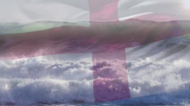 Denizde dalgalanan İngiliz bayrağının animasyonu. seyahat, tatiller, vatanseverlik ve dijital olarak üretilen video konsepti.