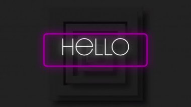 Siyah arkaplandaki merhaba metninin animasyonu. Sosyal medya ve iletişim arayüzü kavramı dijital olarak oluşturulmuş video.