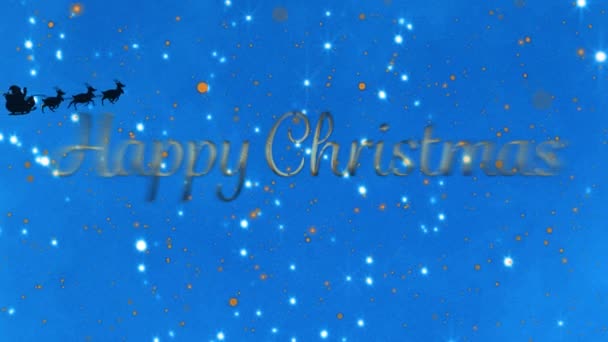 Happy Christmas Text Yellow Spots Santa Claus Sleigh Being Pulled — Stock Video