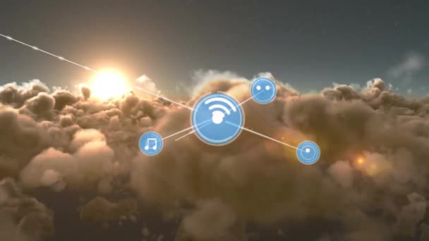 Animação Rede Conexões Ícones Com Sobre Nuvens Conexões Globais Interface — Vídeo de Stock