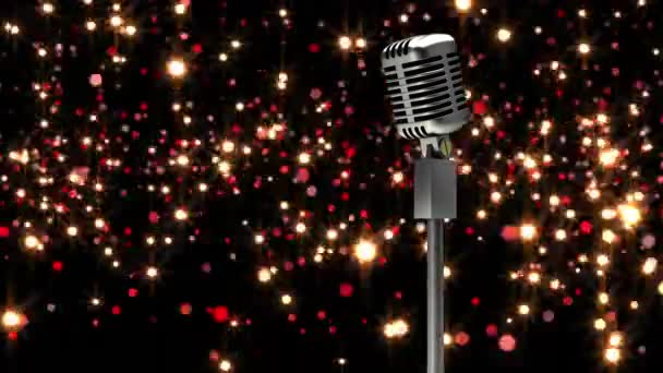 Retro Metallic Microphone Red Spots Light Black Background Music Event — Stock Video