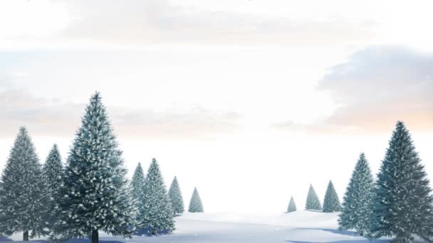 Animación Nieve Cayendo Sobre Los Árboles Paisaje Invernal Navidad Tradición — Vídeos de Stock