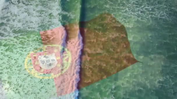 Κινούμενη Σημαία Της Πορτογαλίας Φυσάει Πάνω Από Εναέρια Άποψη Των — Αρχείο Βίντεο