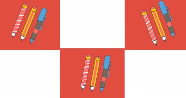 Animation Rectangles Rouges Avec Stylos Livres Bleus Déplaçant Sur Fond — Video