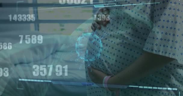 Animation Von Covid Zellen Über Schwangere Frau Schwangerschaft Und Mutterschaft — Stockvideo